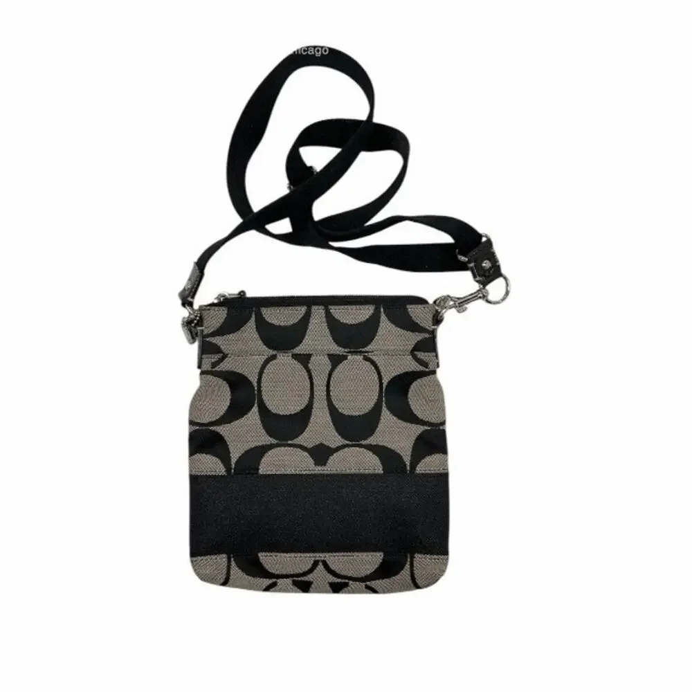 Coach Signature Stripe Crossbody File Bag - Black/Gray
